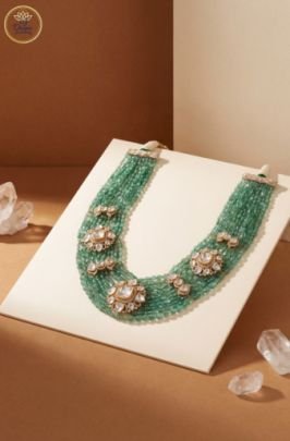 Divine Jewellery Emerald Beaded Polki Designer Multi Layer Necklace