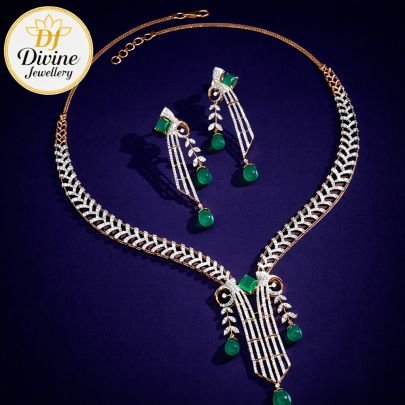 Divine Jewellery Emerald Dewdrop Contemporary Designer Necklace Set