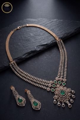 Divine Jewellery Emerald Diamond Style Bridal Statement Necklace Set