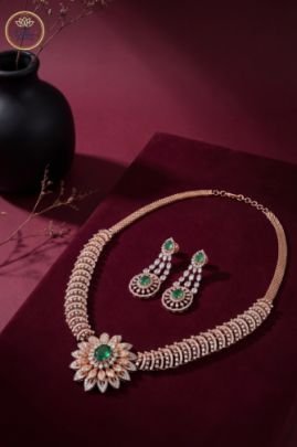 Divine Jewellery Emerald Floral Diamond Style Designer Necklace Set
