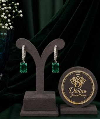 Divine Jewellery Emerald Green Drop Earrings for Women | Silver Plated American Diamond Dangle Earrings