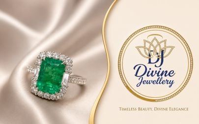 Divine Jewellery Emerald Green Halo Ring in 92.5 Sterling Silver with Gold Plating | Elegant Statement Ring for Women