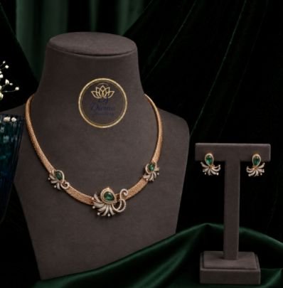 Divine Jewellery Emerald Green Crystal Necklace Set for Women | Rose Gold Plated Designer Necklace with Matching Stud Earrings | Wedding, Party & Fest