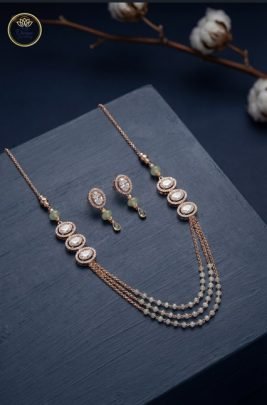 Divine Jewellery Emerald Pearl Drape Rose Gold Necklace Set