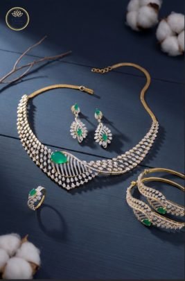Divine Jewellery Emerald Radiance Statement Necklace Set with Diamond Detailing