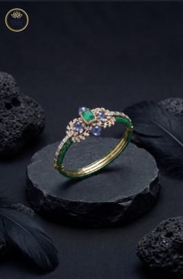 Divine Jewellery Emerald Sapphire Bloom Dual-Tone Statement Bracelet