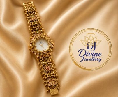 Divine Jewellery Floral Antique Gold Plated Designer Watch Bracelet for Women