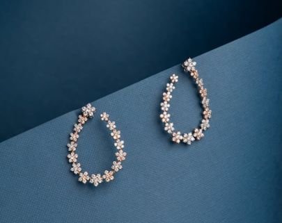 Divine Jewellery Floral Crystal Teardrop Hoop Designer Earrings