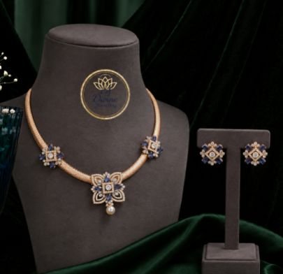 Divine Jewellery Floral Crystal Necklace Set for Women | Rose Gold Plated Designer Necklace with Matching Stud Earrings & Pearl Drop | Wedding, Party 