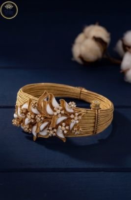 Divine Jewellery Floral Designer Cuff Bracelet with White Enamel and Micro-Stone Detailing