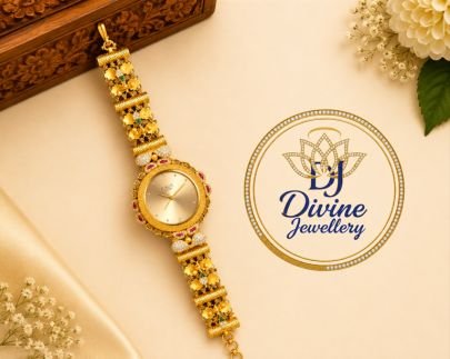 Divine Jewellery Floral Gold Plated Designer Watch Bracelet for Women