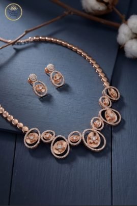Divine Jewellery Floral Halo Rose Gold Designer Necklace Set