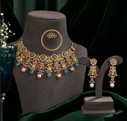 Divine Jewellery Floral Kundan Choker Necklace Set with Earrings for Women | 92.5 Silver Gold Plated Bridal Jewellery