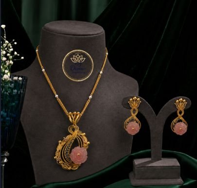 Divine Jewellery Floral Stone Pendant Necklace Set with Earrings for Women | 92.5 Silver Gold Plated Designer Jewellery