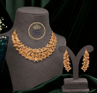 Divine Jewellery Geometric Gold Plated Silver Necklace Set with Matching Dangler Earrings for Women