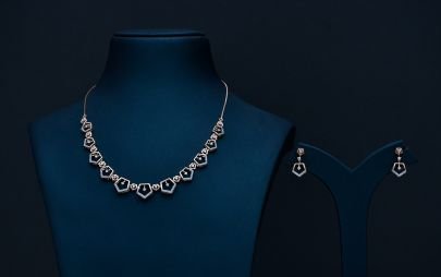 Divine Jewellery Geometric Hexa-Link Diamond-Style Necklace Set