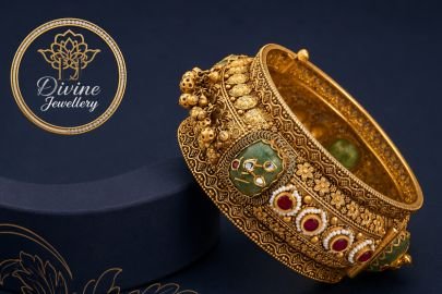 Divine Jewellery Gold Plated 92.5 Silver Antique Designer Kada Bangle for Women