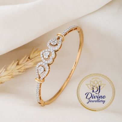 Divine Jewellery Gold Plated American Diamond Heart Design Bracelet for Women