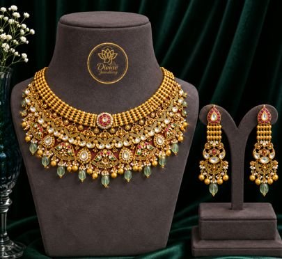 Divine Jewellery Gold Plated Antique Kundan Bridal Choker Necklace Set with Matching Earrings