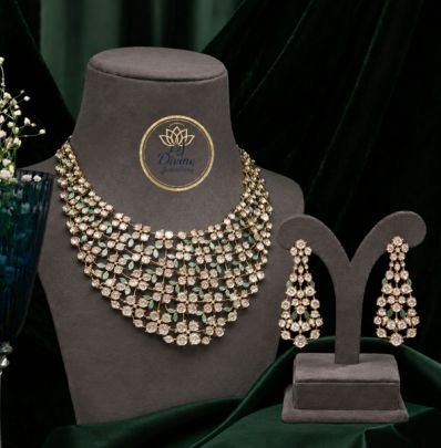 Divine Jewellery Gold-Plated Bridal Necklace Set in 92.5 Silver with Kundan & Green Stone Detailing