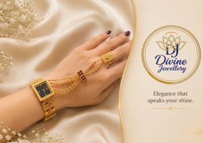 Divine Jewellery Gold Plated Bracelet Watch Ring Set for Women | Traditional Hand Harness Watch with Ruby Stone Design