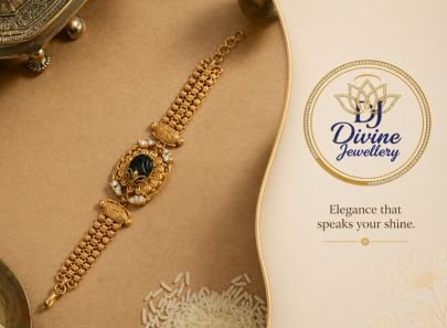 Divine Jewellery Gold Plated Black Stone Designer Bracelet for Women | 92.5 Silver Base Traditional Hand Bracelet