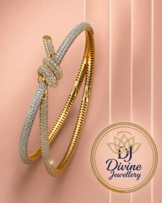 Divine Jewellery Gold Plated Crystal Knot Bangle for Women | American Diamond CZ Open Cuff Bracelet | Elegant Party Wear Bracelet for Wedding, Festive