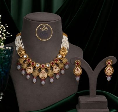 Divine Jewellery Gold Plated Floral Choker Necklace Set with Earrings for Women