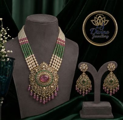 Divine Jewellery Gold Plated Kundan Pearl Choker Necklace Set with Earrings for Women