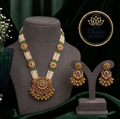 Divine Jewellery Gold Plated Pearl Mala Necklace Set with Chandbali Earrings for Women
