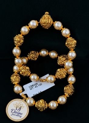 Divine Jewellery Gold Plated Pearl Beaded Bracelet for Women | 92.5 Silver Base Traditional Designer Kada