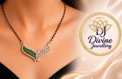 Divine Jewellery Gold-Plated Silver Designer Mangalsutra with Green Stones