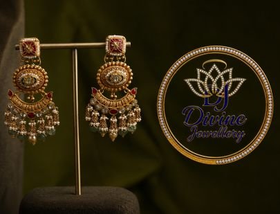 Divine Jewellery Gold-Plated Traditional Chandbali Earrings in 92.5 Silver with Pearl Drops