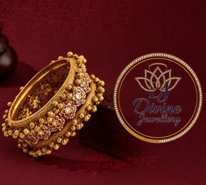 Divine Jewellery Gold Plated Traditional Floral Kada Bangle for Women | 92.5 Silver Base