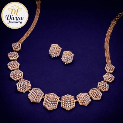Divine Jewellery Golden Hive Geometric Designer Necklace Set