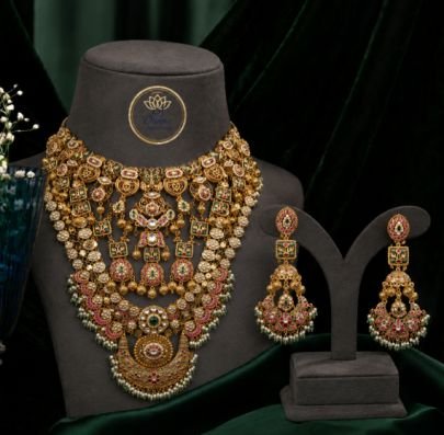 Divine Jewellery Grand Bridal Rani Haar Set in 92.5 Silver with Gold Plating, Kundan & Multicolor Stone Work