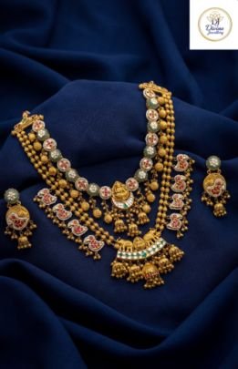 Divine Jewellery Grand Temple Layered Bridal Necklace Set with Lakshmi Pendant, Elephant Motifs & Jhumka Earrings in 92.5 Silver with Gold Plating