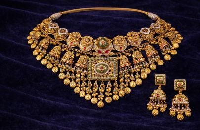 Divine Jewellery Grand Temple Bridal Choker Set with Coin Dangling, Meenakari Work & Kundan Detailing in 92.5 Silver with Gold Plating