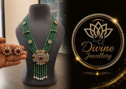 Divine Jewellery Green Beaded Long Necklace Set for Women | Multicolor Kundan Pendant Mala with Matching Stud Earrings | Traditional Wedding Ethnic Je