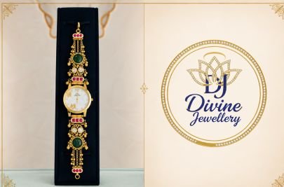 Divine Jewellery Green Stone Traditional Gold Plated Watch Bracelet for Women