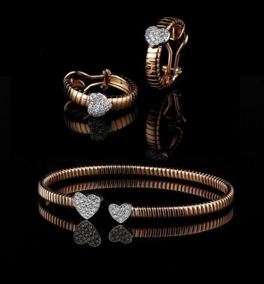 Divine Jewellery Heart Diamond-Style Bracelet and Ring Set with Gold Plating