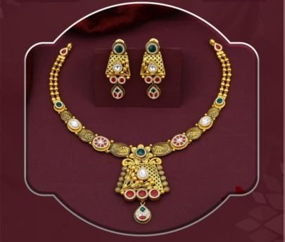 Divine Jewellery – Heritage 92.5 Silver Gold Plated Geometric Pendant Necklace Set with Leaf Accents