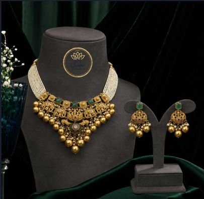 Divine Jewellery Heritage Pearl Choker Necklace Set with Earrings | Gold Plated Silver Bridal Jewellery