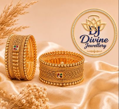 Divine Jewellery Heritage Textured Kada Bangles Pair | 92.5 Silver Gold Plated