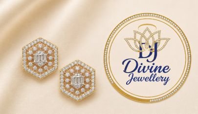 Divine Jewellery Hexagon CZ Designer Stud Earrings | 92.5 Silver Gold Plated Geometric Earrings for Women