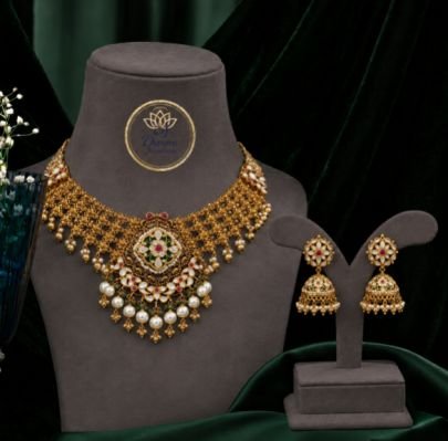 Divine Jewellery Kundan Choker Necklace Set for Women with Earrings | Gold Plated Pearl Drop Traditional Bridal Jewellery | Wedding, Festival, Party W
