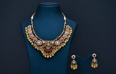 Divine Jewellery Lakshmi Devi Temple Bridal Necklace Set with Ruby Accents