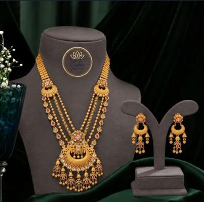 Divine Jewellery Layered Bridal Necklace Set with Earrings for Women | 92.5 Silver Gold Plated Traditional Jewellery