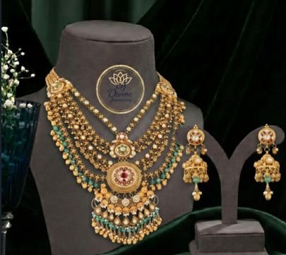 Divine Jewellery Layered Temple Haram Set for Women | Gold Plated Silver Bridal Long Necklace with Earrings | Traditional Ethnic Jewellery
