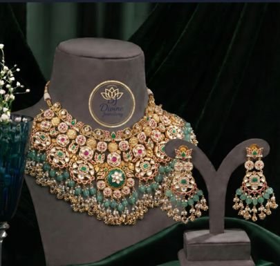 Divine Jewellery Luxury Bridal Kundan Choker Necklace Set for Women | Gold Plated Silver Statement Jewellery with Earrings